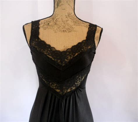 vintage black lace nightgown full sweep nightie negligee women s medium