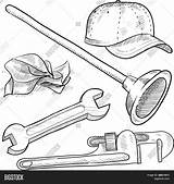 Plumber Vector Hat Doodle Plunger Tools Sketch Wrench Pipe Stock Mechanic sketch template
