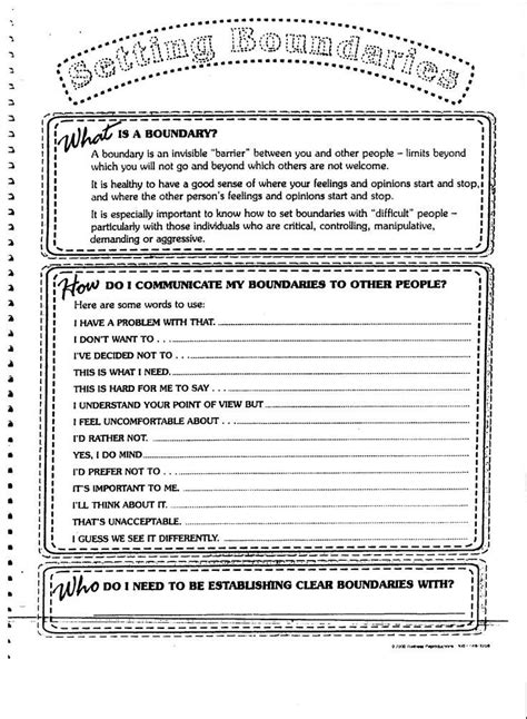 Boundary Setting Handout For Those Who Need Coaching On