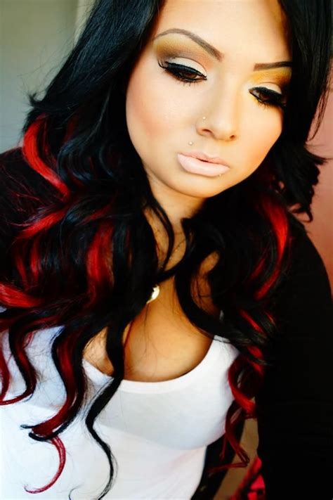 black hair  red streaks hairstyle tips pinterest red black