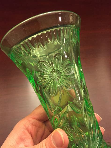 vintage green glass vase green uranium vase floral vase glows