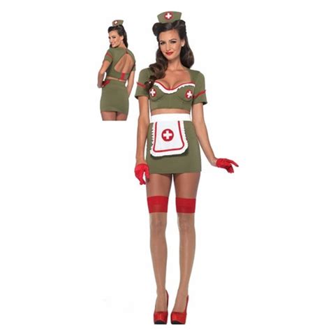 Olive Green Naughty Sexy Nurse Costumes Halloween Cosplay Nurse