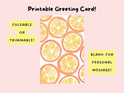 printable  greeting card hand painted orange slice instant