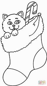 Stocking Coloring Cat Christmas Pages Printable Clipart Color Kitten Part Stockings Drawing Paper sketch template