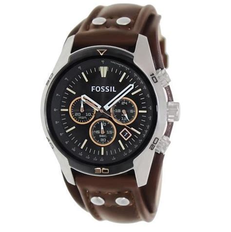 fossil coachman chronograph black dial brown leather mens