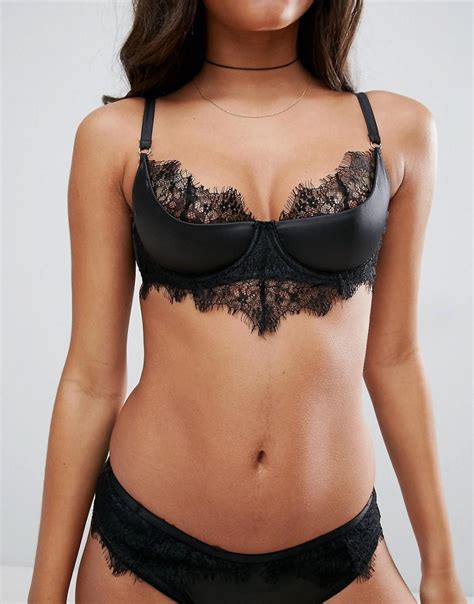 Lyst Asos Lucille Eyelash Lace And Satin Half Cup Padded Underwire Bra
