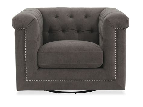 button tufted contemporary  swivel chair  gray mathis brothers