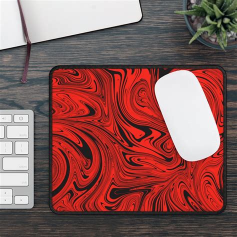 black red swirl mouse pad red marble mouse pad trendy mouse etsy