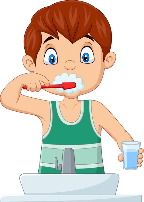 cute  boy brushing teeth  vector art  vecteezy