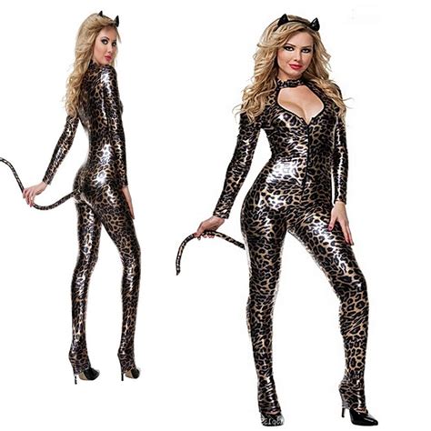 buy sexy women catsuit costume faux leather leopard