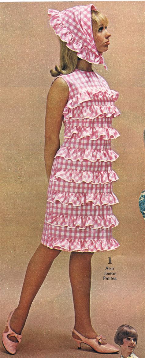 Spiegel Catalog 60s Checks Plaid Pink White Ruffle Dress