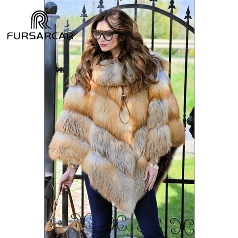 fursarcar women real gold fox fur poncho fashion whole skin genuine