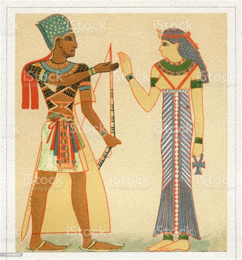 전통 의상을 입은 파라오와 이집트 여왕 고대 이집트 문화에 대한 스톡 벡터 아트 및 기타 이미지 고대 이집트 문화 파라오
