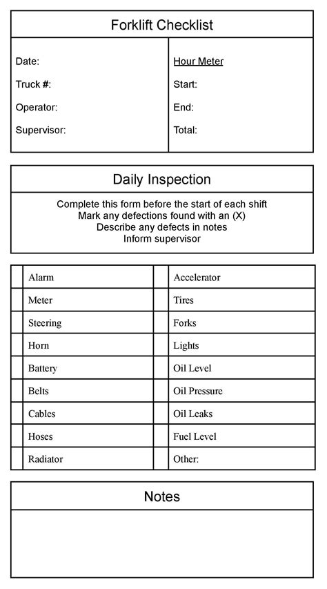 printable  weekly forklift inspection checklist template
