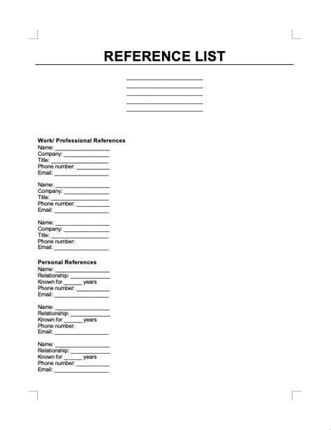 reference list template word