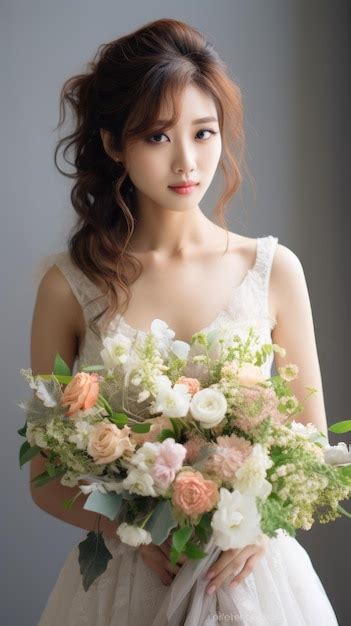 Premium Ai Image Korean Asian Girl Wearing White Wedding Dress