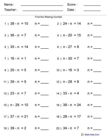 grade  math worksheets adding    missing addend  learning