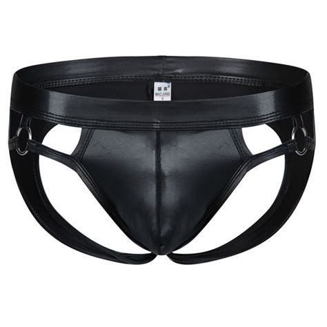 Man Underwear Sexy Faux Leather Open Butt Gay Men Briefs Underwear Gay