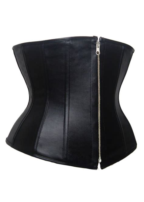 free shipping black fake leather sexy lingerie corset zipper boned top