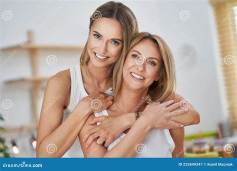 Lgbt Lesbian Couple Love Moments In The Kitchen Happiness Concept Stock