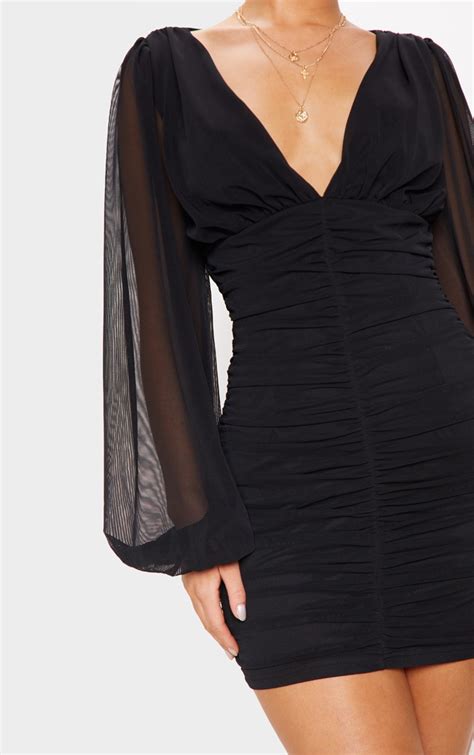 black mesh balloon dress dresses prettylittlething usa
