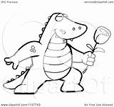 Romantic Alligator Presenting Rose His Clipart Cartoon Thoman Cory Outlined Coloring Vector 2021 sketch template