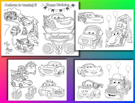 cars birthday party coloring pages cars party favor activity etsy