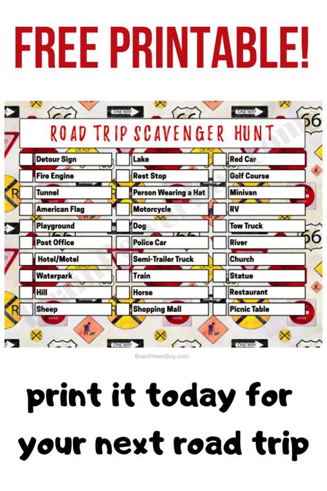 printable road trip scavenger hunt game