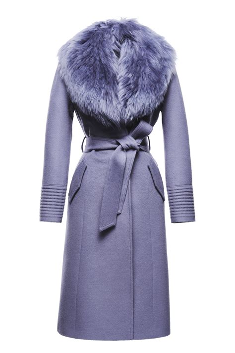 long coat  fur collar lilac fashion coats  women long coat