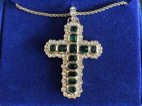 jackie kennedy emerald cross necklace gold plated stones