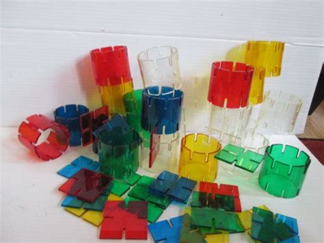 set of vintage building toys crystal climbers colored cylinders 1970s psychadelic hippie retro