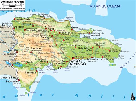 Large Detailed Physical And Road Map Of Dominican Republic