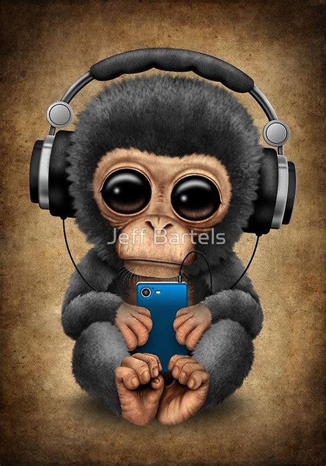 Chimpanzee Dj With Headphones And Cell Phone Jeff