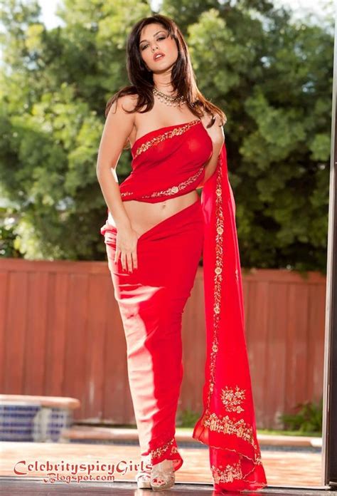 spicy sunny leone in red saree shots celebrity spicy girls