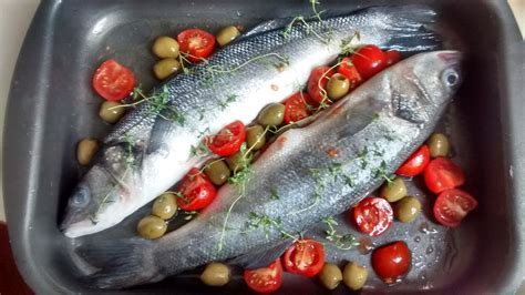 Roasted Branzino Sea Bass With Cherry Tomatoes And Olives Cooking