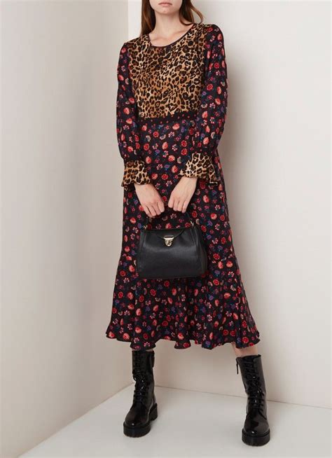 set maxi jurk  zijdeblend met luipaard en bloemendessin de bijenkorf mode mouwen jurk
