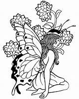 Fairy Coloring Pages Tattoo Fairies Garden Flowers Stencil Printable Colouring Color Stencils Tattoos Flower Clipart Butterfly Book Adults Dragon Size sketch template