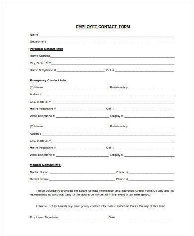 sample contact information forms  ms word