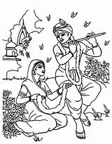 Coloring Krishna Flute Radha Janmashtami sketch template