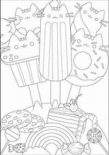 Coloring Pusheen Pages Doodle Ice Cream Kids Donut Color Food Cake Printable Candy Print Doodling Creams Delicious Cakes Head Book sketch template
