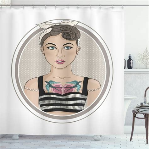 Pin Up Girl Shower Curtain Rockabilly Style Rebel Girl With Bird