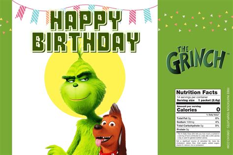 editable  grinch canva birthday water bottle labels