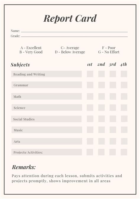 printable report cards  teachers printable templates