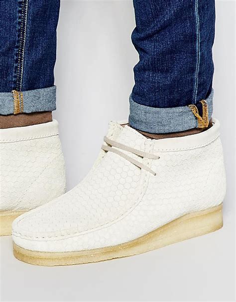 clarks wallabee hexagon suede ankle boots  white lyst