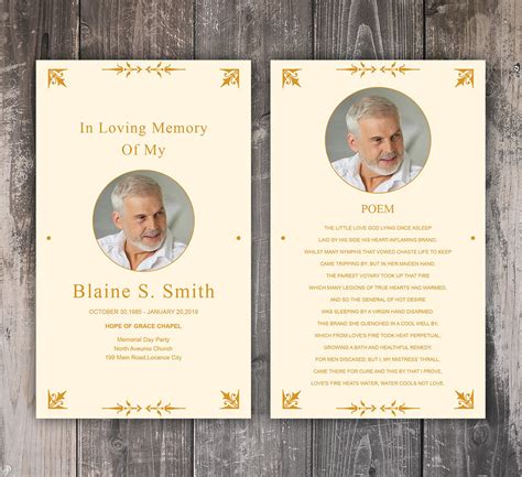 funeral prayer card template editable ms word photoshop etsy
