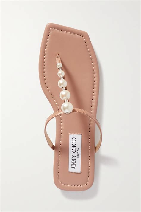 jimmy choo alaina faux pearl embellished leather sandals net a porter