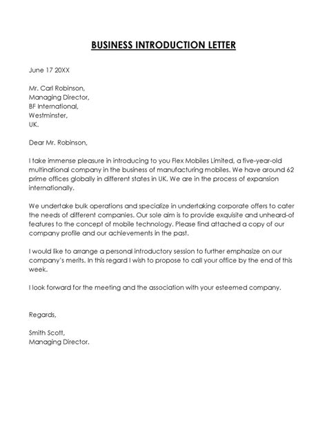business introduction letter format   examples