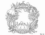 Coloring Fall Pages Wreath Thanksgiving Leaves Scarecrow Acorns Sunflowers Celebrate Even sketch template