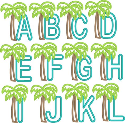 palm tree alphabet applique embroidery design    etsy