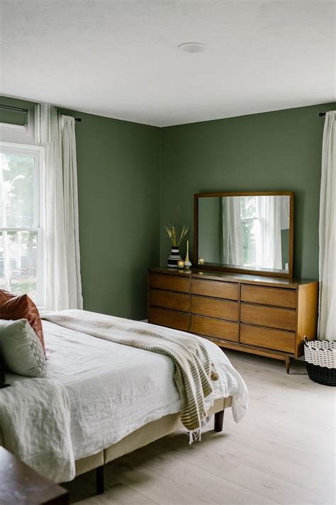 sage green guest bedroom  midcentury furniture miranda schroeder green bedroom walls